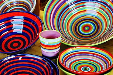 Colourful bowls and cups, Auer Dult market, Munich, Bavaria, Germany, Europe