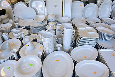 White crockery, Auer Dult market, Munich, Bavaria, Germany, Europe