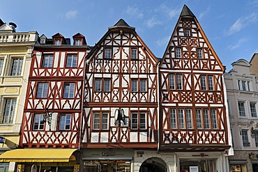 Half-timbered houses in Hauptmarkt square, Trier, Rhineland-Palatinate, Germany, Europe