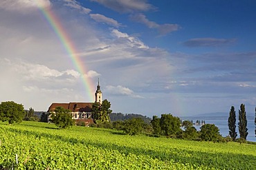 Rainbow over the Birnau pilgrimage church on Lake Constance, Lake Constance area, Baden-Wuerttemberg, Germany, Europe, PublicGround