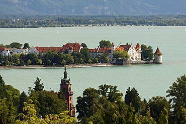 Villa Wacker and the Pulverturm towern on the western shore of Lindau, Bavaria, Germany, Europe, PublicGround