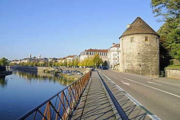 Tour de la Pelote, city tower, city walls, river bank, Quai de Strasbourg, Besancon, department of Doubs, Franche-Comte, France, Europe, PublicGround