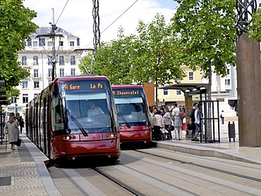 Trams in the city, Clermont-Ferrand, Auvergne, France, Europe