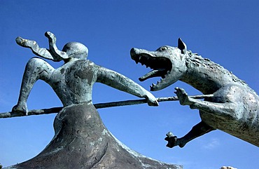 Sculpture of La bete du Gevaudan, Haute Loire, Auvergne, France, Europe