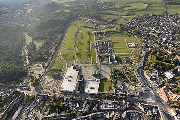 Aerial view, former colliery site, industrial estate, LEG, Landesentwicklungsgesellschaft, state development corporation, Alsdorf, North Rhine-Westphalia, Germany, Europe