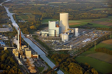 Aerial view, Datteln 4, E.ON coal-fired power plant under construction and old power plant, Datteln, Ruhr Area, North Rhine-Westphalia, Germany, Europe