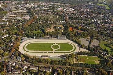 Aerial view, harness racing track Dinslaken with demolition area on Baerenkampallee road, Dinslaken, Ruhr Area, North Rhine-Westphalia, Germany, Europe