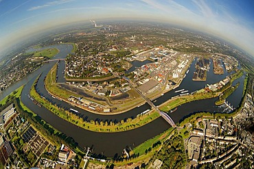 Aerial view, port of Duisburg, Duisport, container port, coal dock, Ruhr river, Rhine, Ruhrort quarter, Duisburg, Ruhr Area, North Rhine-Westphalia, Germany, Europe