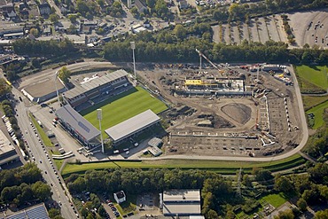 Aerial view, Georg-Melches-Stadion, stadium, building site, new development, Essen, Ruhr Area, North Rhine-Westphalia, Germany, Europe