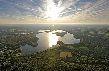 Aerial view, Haltern reservoir, Haltern am See, Ruhr Area, North Rhine-Westphalia, Germany, Europe