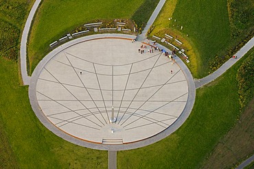 Aerial view, obelisk on Halde Hoheward slag heap between Recklinghausen and Herten, Emscherbruch landscape park, Ruhr Area, North Rhine-Westphalia, Germany, Europe