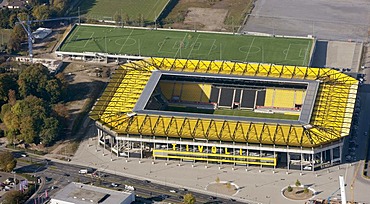 Aerial view, New Tivoli stadium, Alemannia Aachen soccer stadium, built in 2009, Aachen, North Rhine-Westphalia, Germany, Europe