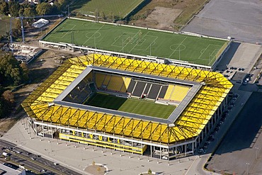 Aerial view, New Tivoli stadium, Alemannia Aachen soccer stadium, built in 2009, Aachen, North Rhine-Westphalia, Germany, Europe