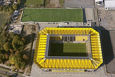 Aerial view, New Tivoli stadium, Alemannia Aachen soccer stadium, built in 2009, Aachen, North Rhine-Westphalia, Germany, Europe