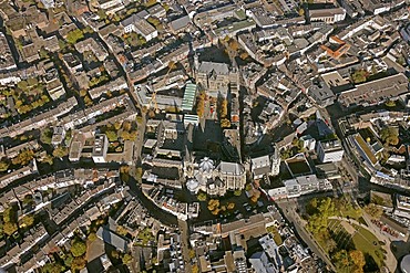 Aerial view, Aachen city centre with Aachen Cathedral, a UNESCO World Heritage site, city hall, Aachen, Rhineland, Germany, North Rhine-Westphalia, Germany, Europe