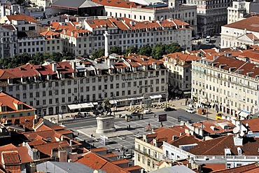 View from Castelo do Sao Jorge overlooking Praca da Figueira square, Lisbon, Lisboa, Portugal, Europe