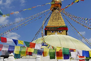 Stupa with prayer flags, Boudhanath, Kathmandu, Nepal, Asia