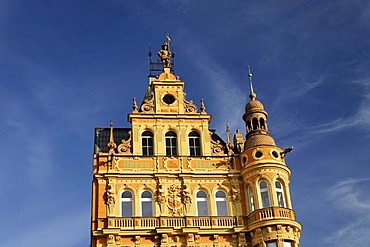 Facade of a house in the main square of Ceske Budejovice, South Bohemia, Bohemia, Czech Republic, Europe