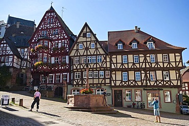 Half-timbered houses on Schnatterloch, Market Square, Miltonberg, Lower Franconia, Franconia, Bavaria, Germany, Europe