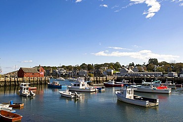 View of the harbor of Rockport, a small fishing village in Massachusetts, New England, USA