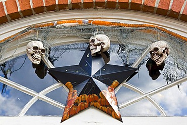 Halloween decoration at the entrance of a shop in Newburyport, Massachusetts, New England, USA