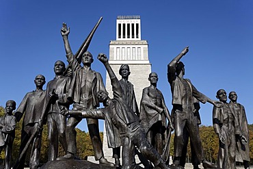 Resistance fighters, group of statues by Fritz Cremer, monument on Ettersberg mountain, Gedenkstaette Buchenwald memorial site, a former concentration camp in Weimar, Thuringia, Germany, Europe