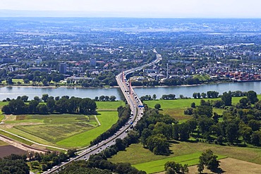 Aerial view, Bonn, highway bridge, Friedrich-Ebert Bridge, facing west, Rhine River, Rhineland, North Rhine-Westphalia, Germany, Europe