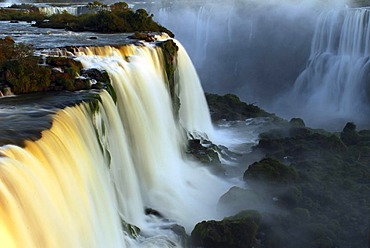 Iguacu or Iguazu Falls in the last evening light, Brazilian side, UNESCO World Heritage Site, Iguacu National Park, Brazil, South America