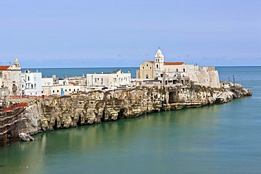 Historic town centre of Vieste, with the Cathedral of Vieste at the rear, Gargano, Foggia, Apulia, Puglia, Southern Italy, Italy, Europe