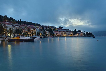View of Korcula at dusk, central Dalmatia, Dalmatia, Adriatic coast, Croatia, Europe, PublicGround
