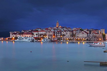 View of Korcula at dusk, central Dalmatia, Dalmatia, Adriatic coast, Croatia, Europe, PublicGround