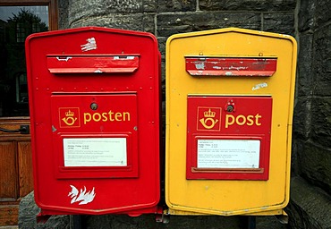 Letterboxes, Bryggen, historic district of Bergen, Bergen, Norway, Scandinavia, Europe