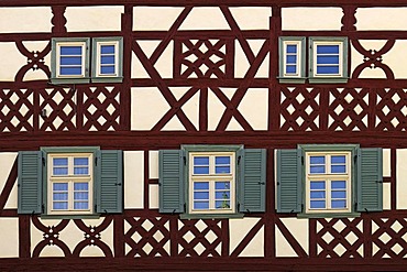 Detail view of a Franconian half-timbered house, 1689, Koenigsberg, Lower Franconia, Bavaria, Germany, Europe