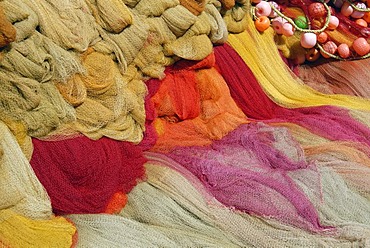 Coloured fishing nets, Mahe, Malabar Coast, northern Kerala, Kerala, southern India, India, Asia