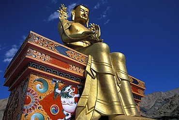 Big Buddha statue coated in gold at the Likir Monastery, Ladakh, Jammu and Kashmir, northern India, India, Asia