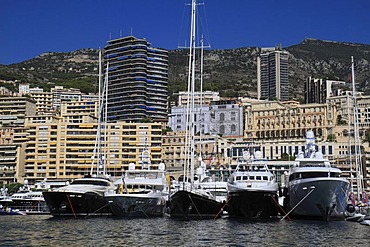 Super yachts at the Monaco Yacht Show, Port Hercule, Monaco, Cote d'Azur, Mediterranean Sea, Europe