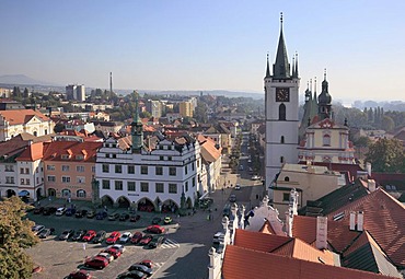 Market square with city hall and All Saints Church, Litomerice, usti nad Labem region, North Bohemia, Bohemia, Czech Republic, Europe