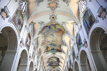 Interior view of the monastery church, Kloster Scheyern monastery, Abbey of the Bavarian Benedictine Congregation, Scheyern, Pfaffenhofen district, Bavaria, Germany, Europe