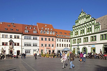 Marktplatz square with Weimar Stadthaus, right, Weimar, Thuringia, Germany, Europe, PublicGround