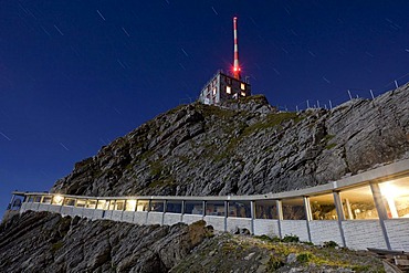 Moonlit pedestrian passage on Mt Saentis, Alpstein range, Appenzell region, Swiss Alps, Switzerland, Europe, PublicGround