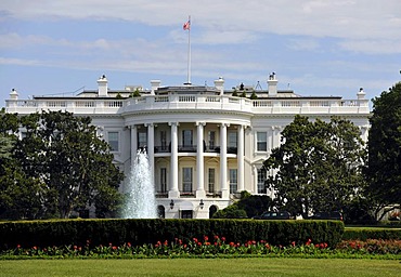 View of the South Portico with the Blue Room, The White House, Washington DC, District of Columbia, United States of America, USA, PublicGround