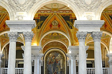 Mosaic of Minerva by Elibu Vedder, Minerva of Peace mosaic, entrance hall, The Great Hall, The Jefferson Building, Library of Congress, Capitol Hill, Washington DC, District of Columbia, United States of America, USA