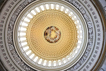 Rotunda of the dome, fresco Apotheosis of Washington by Constantino Brumidi, United States Capitol, Capitol Hill, Washington DC, District of Columbia, United States of America, USA