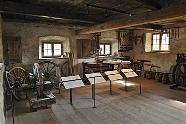 Waggon-maker's workshop, Wagnerhaeusl building, Bauernhausmuseum Amerang farmhouse museum, Amerang, Bavaria, Germany, Europe