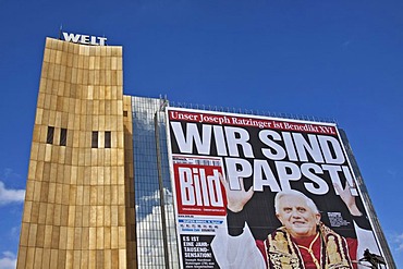 Wir sind Papst, German for We are Pope, poster on the Axel Springer building, for the occasion of the visit of Pope Benedict XVI to Germany, Berlin, Germany, Europe