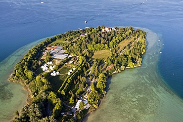 Aerial view, flower island of Mainau in Lake Constance, Konstanz district, Baden-Wuerttemberg, Germany, Europe