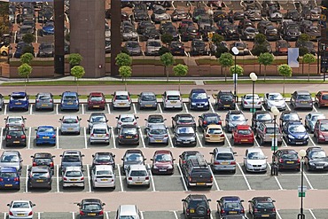 Aerial view of a public car park in Manchester, England, United Kingdom, Europe