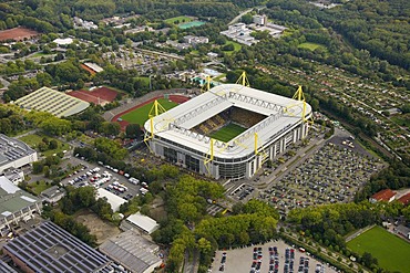 Aerial view, Westfalenstadion football stadium, Signal Iduna Park, Dortmund, Ruhr area, North Rhine-Westphalia, Germany, Europe