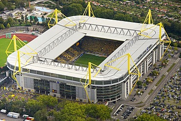 Aerial view, Westfalenstadion football stadium, Signal Iduna Park, Dortmund, Ruhr area, North Rhine-Westphalia, Germany, Europe