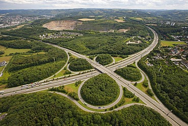 Aerial view, A45 Sauerlandlinie motorway and A46 motorway, Hagen motorway intersection, Hagen, Ruhr area, North Rhine-Westphalia, Germany, Europe